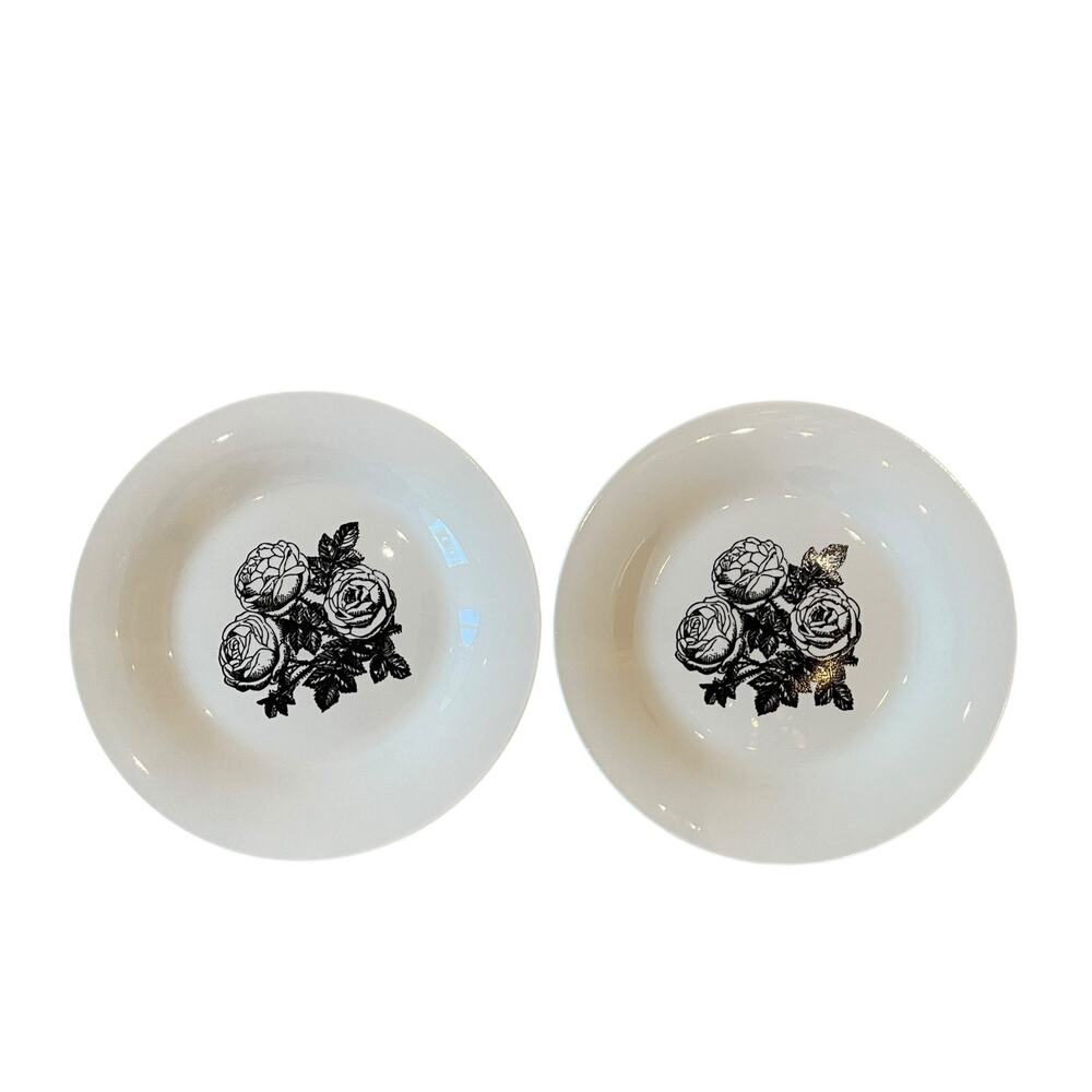 Godinger Floral Salad Plates 7.5in Porcelain Black & White Roses Set of 2 NEW